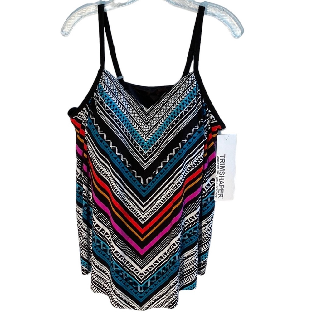 NWT Trimshaper tankini swim top striped size 16 W